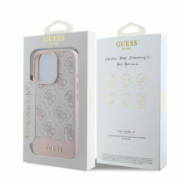 Suojakotelo Apple iPhone 16 Prolle, Guess, 4G Bottom Stripe, Pinkki