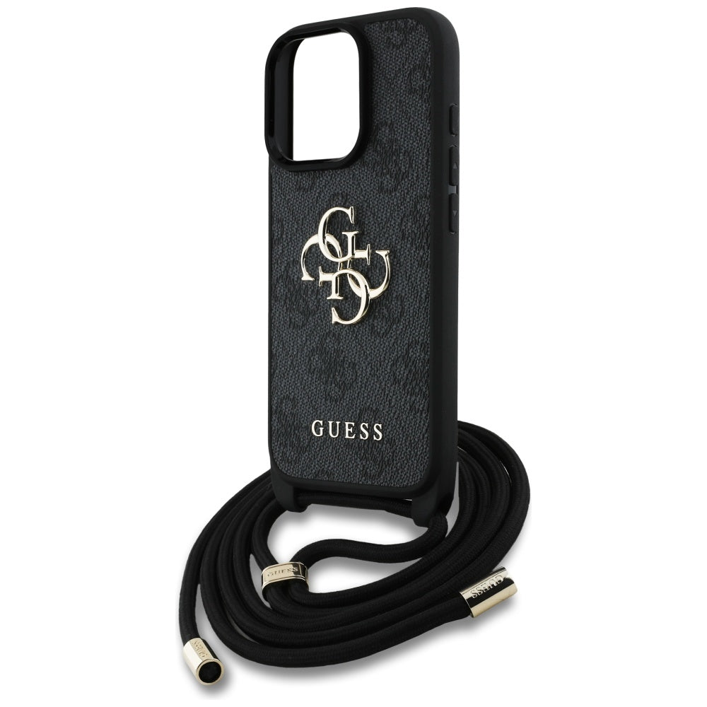 Suojakotelo Apple iPhone 16 Prolle, Guess, 4G CBDY Big Logo with Cord Strap, Musta