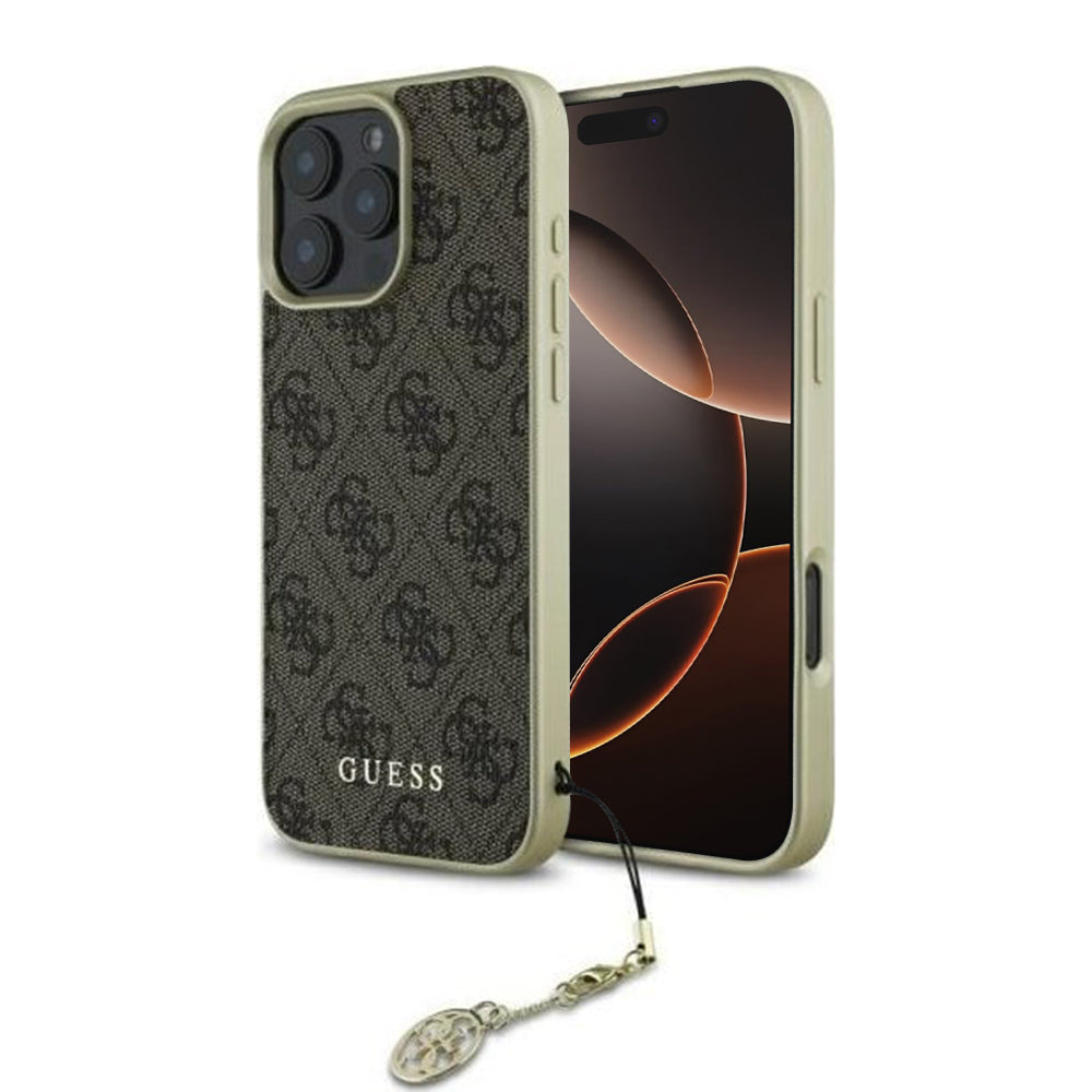 Suojakotelo Apple iPhone 16 Prolle, Guess, 4G Charm, Ruskea