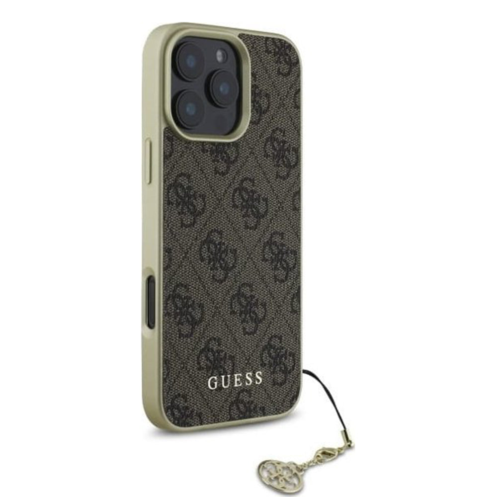 Suojakotelo Apple iPhone 16 Prolle, Guess, 4G Charm, Ruskea
