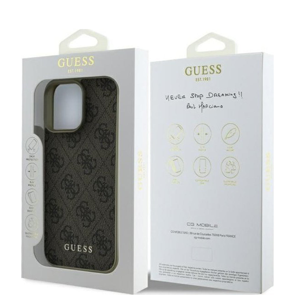Suojakotelo Apple iPhone 16 Prolle, Guess, 4G Charm, Ruskea