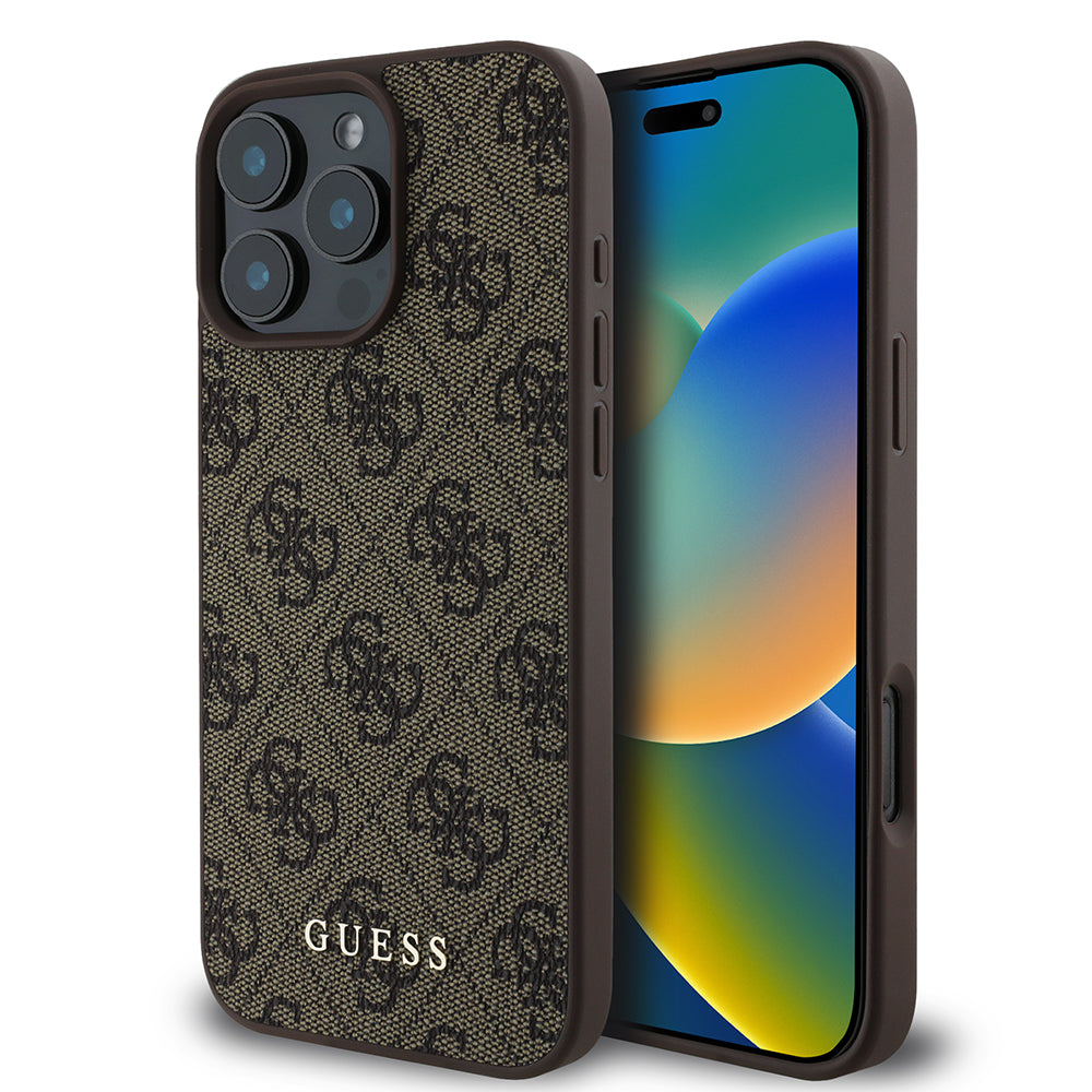Suojakotelo Apple iPhone 16 Prolle, Guess, 4G Classic, Ruskea