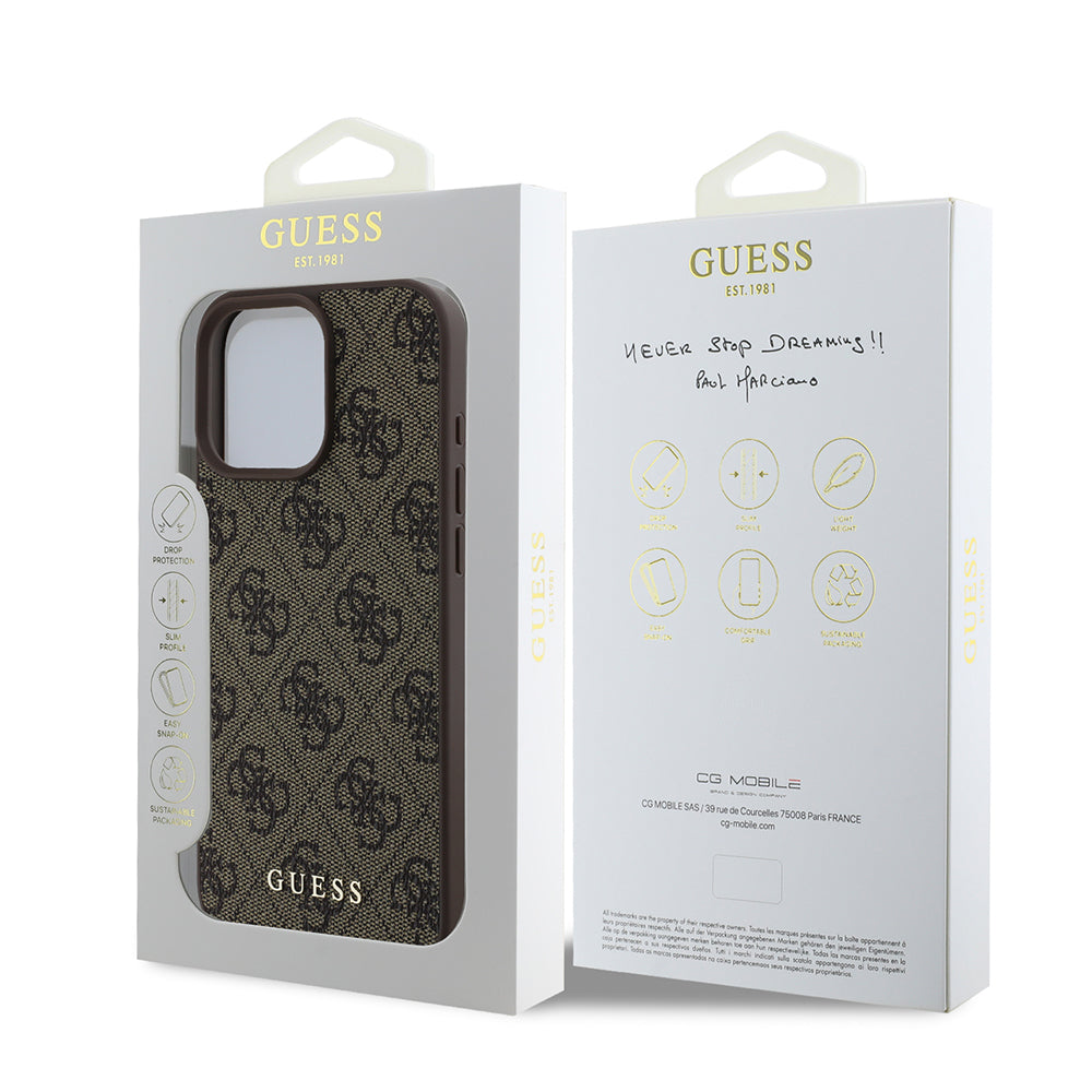 Suojakotelo Apple iPhone 16 Prolle, Guess, 4G Classic, Ruskea