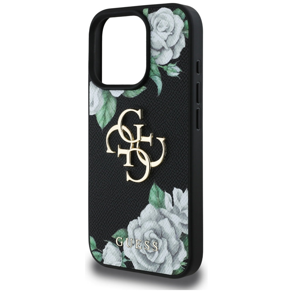 Suojakotelo Apple iPhone 16 Prolle, Guess, 4G Grained Roses Big Logo, Musta