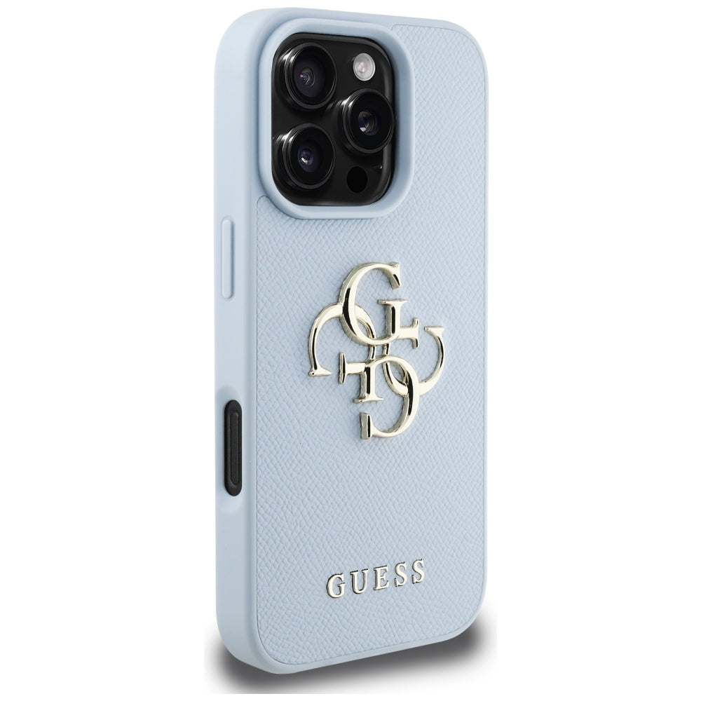 Suojakotelo Apple iPhone 16 Prolle, Guess, Grained Big 4G Logo Small Classic Logo, Sininen