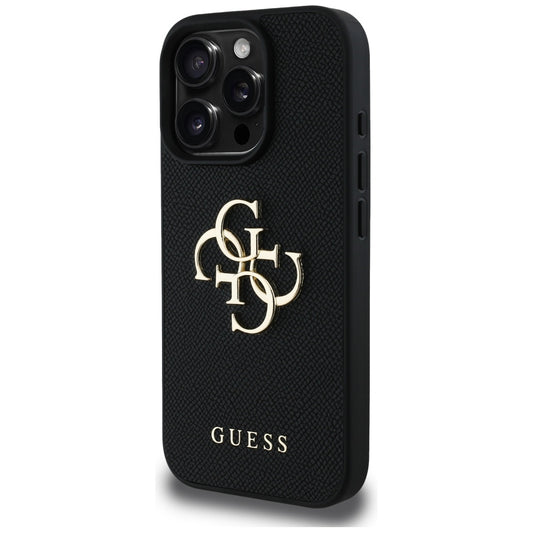 Suojakotelo Apple iPhone 16 Prolle, Guess, Grained Big 4G Logo Small Classic Logo, Musta