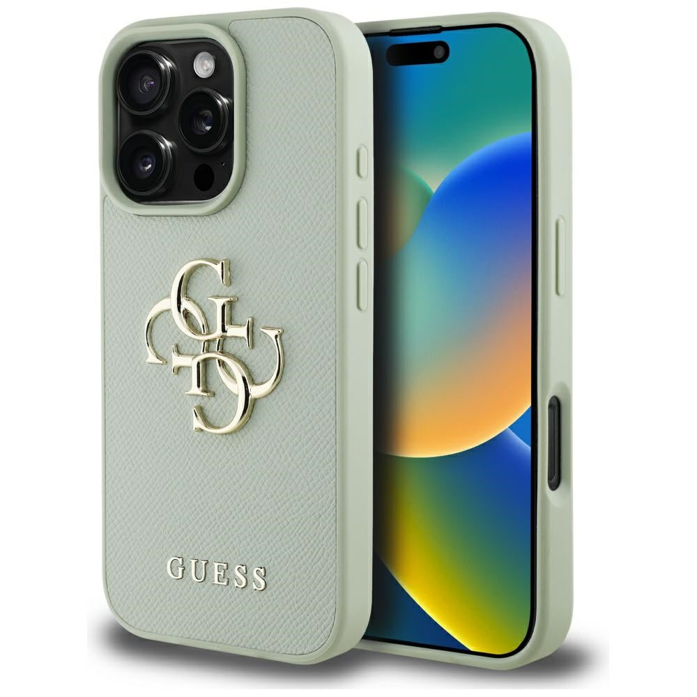 Kotelo Apple iPhone 16 Prolle, Guess, Grained Big 4G Logo Small Classic Logo, Vihreä.
