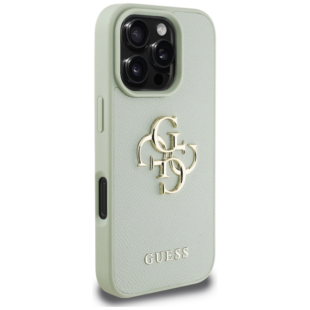 Kotelo Apple iPhone 16 Prolle, Guess, Grained Big 4G Logo Small Classic Logo, Vihreä.