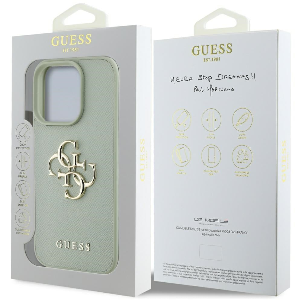 Kotelo Apple iPhone 16 Prolle, Guess, Grained Big 4G Logo Small Classic Logo, Vihreä.