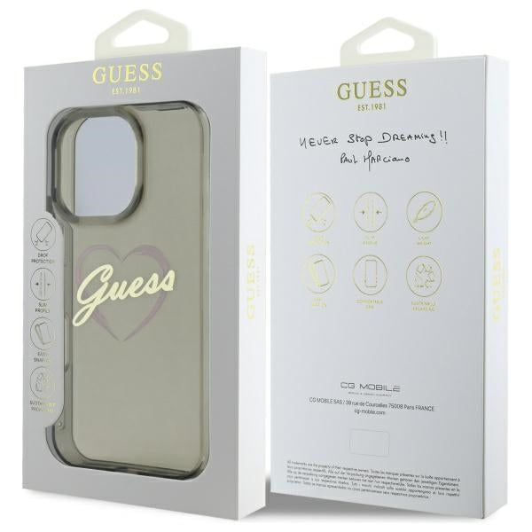 Case for Apple iPhone 16 Pro, Guess, IML Heart, Black