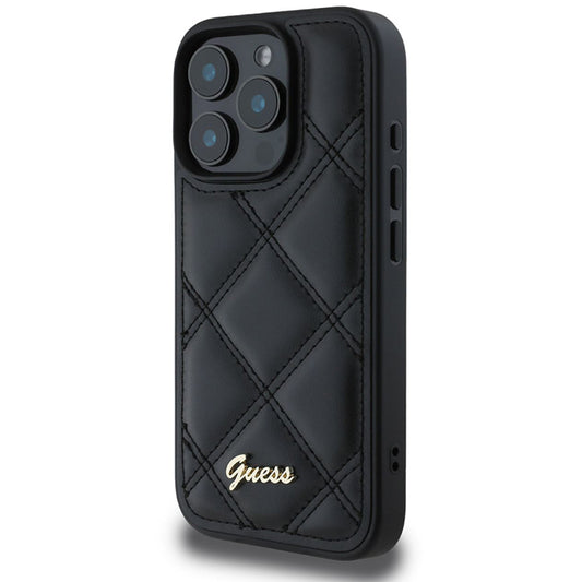 Kotelo Apple iPhone 16 Prolle, Guess, Quilted Metal Logo, Musta