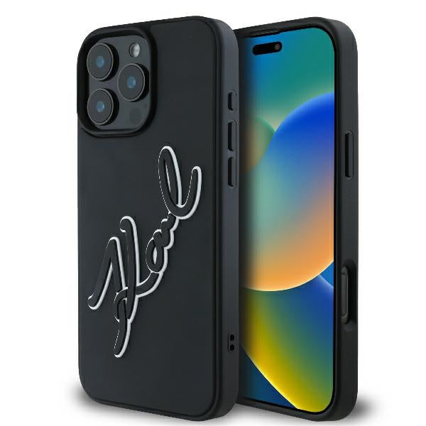 Kotelo Apple iPhone 16 Prolle, Karl Lagerfeld, 3D Rubber Signature, Musta
