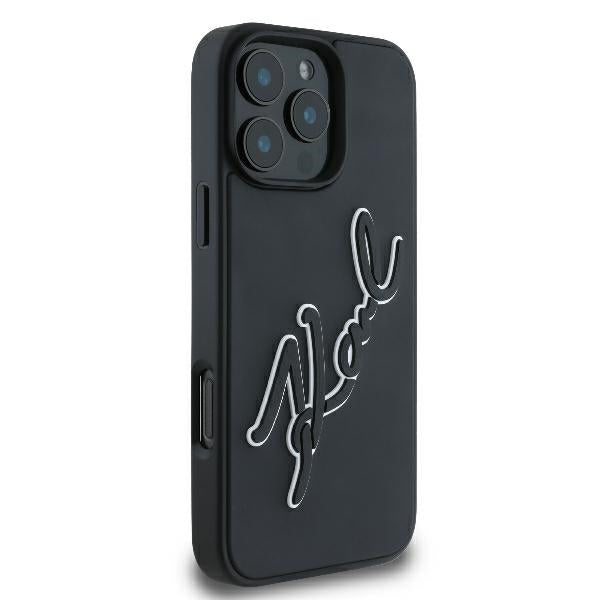 Kotelo Apple iPhone 16 Prolle, Karl Lagerfeld, 3D Rubber Signature, Musta
