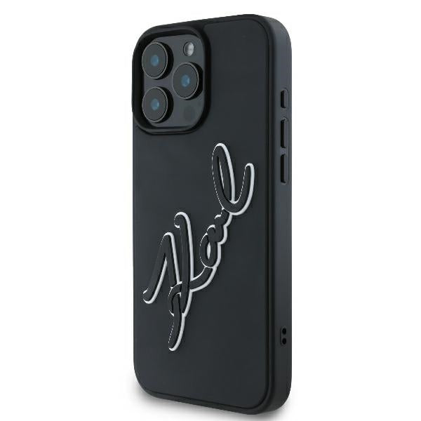 Kotelo Apple iPhone 16 Prolle, Karl Lagerfeld, 3D Rubber Signature, Musta