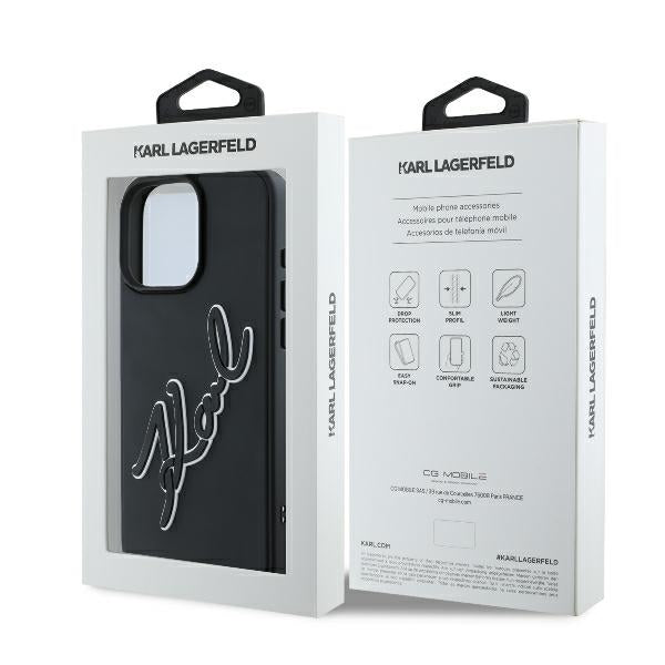Kotelo Apple iPhone 16 Prolle, Karl Lagerfeld, 3D Rubber Signature, Musta