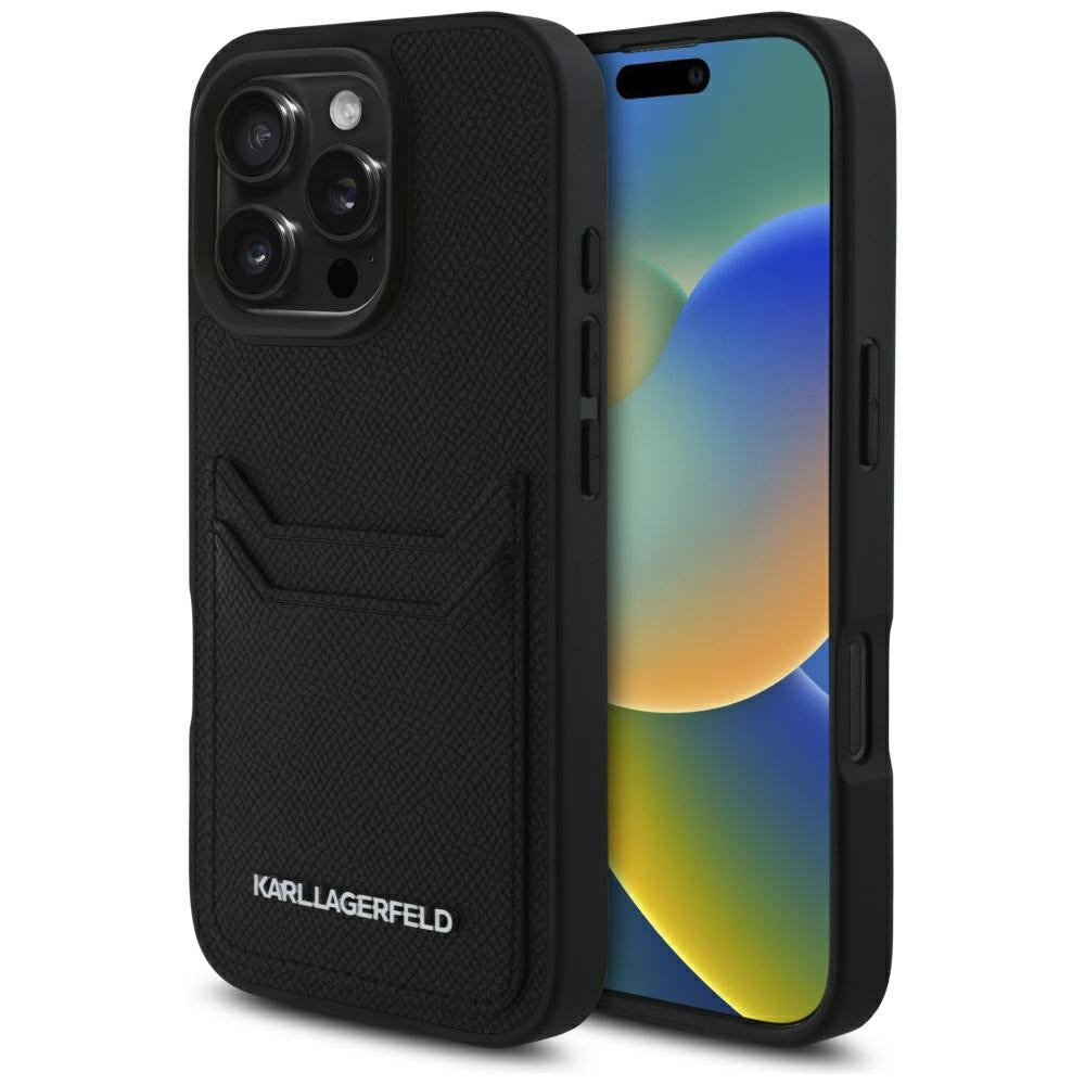 Kotelo Apple iPhone 16 Prolle, Karl Lagerfeld, Grained Cardslots, Musta