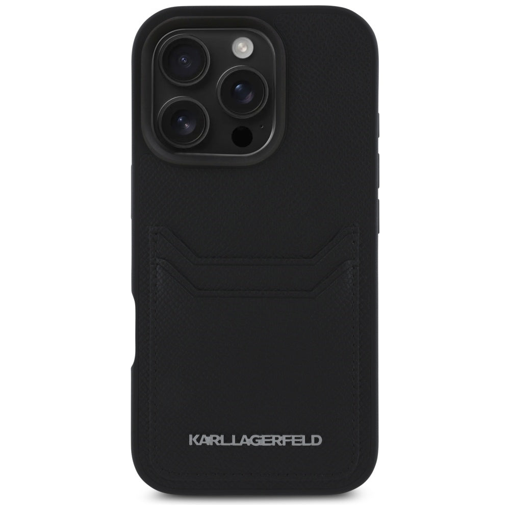Kotelo Apple iPhone 16 Prolle, Karl Lagerfeld, Grained Cardslots, Musta