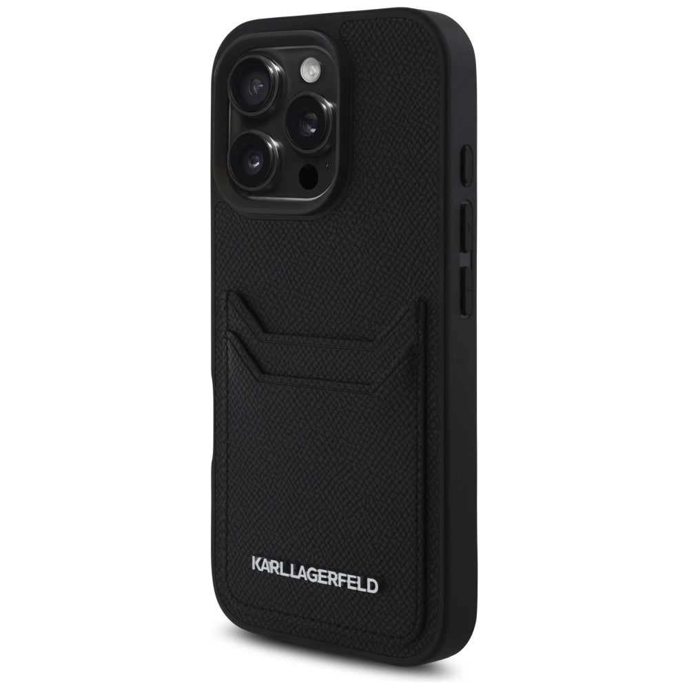 Kotelo Apple iPhone 16 Prolle, Karl Lagerfeld, Grained Cardslots, Musta