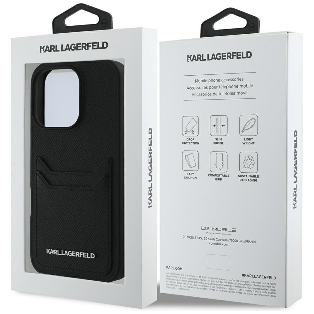 Kotelo Apple iPhone 16 Prolle, Karl Lagerfeld, Grained Cardslots, Musta