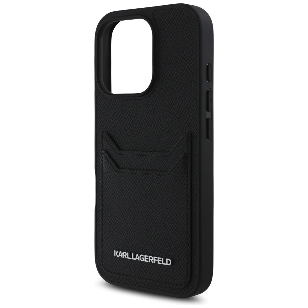 Kotelo Apple iPhone 16 Prolle, Karl Lagerfeld, Grained Cardslots, Musta