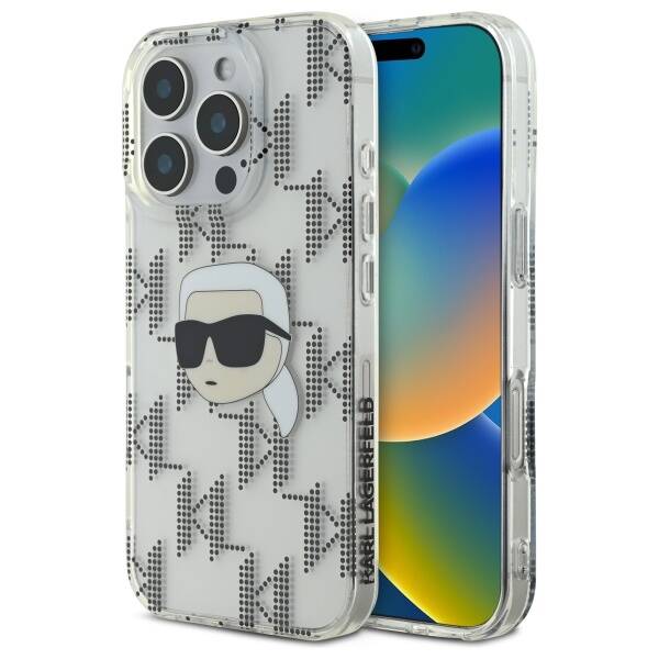 Kotelo Apple iPhone 16 Prolle, Karl Lagerfeld, IML Luxury Electroplated Karl's Head, Läpinäkyvä