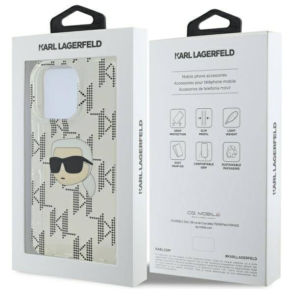 Kotelo Apple iPhone 16 Prolle, Karl Lagerfeld, IML Luxury Electroplated Karl's Head, Läpinäkyvä