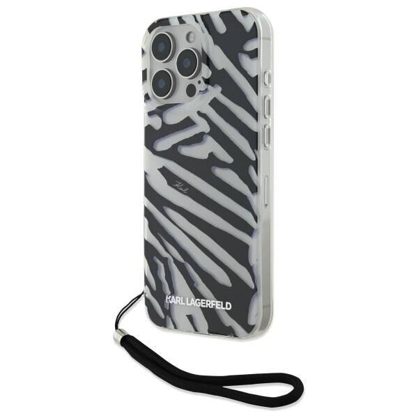 Kotelo Apple iPhone 16 Prolle, Karl Lagerfeld, IML Luxury Zebra Pattern with Strap, Musta