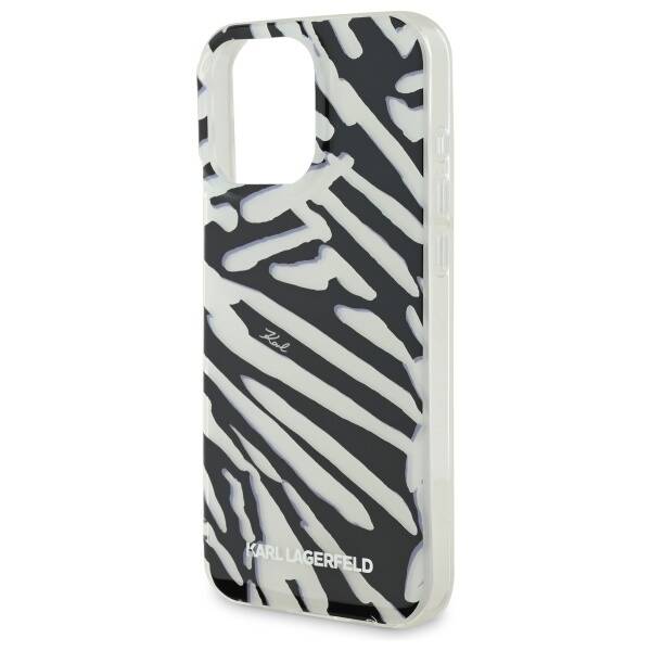 Kotelo Apple iPhone 16 Prolle, Karl Lagerfeld, IML Luxury Zebra Pattern with Strap, Musta