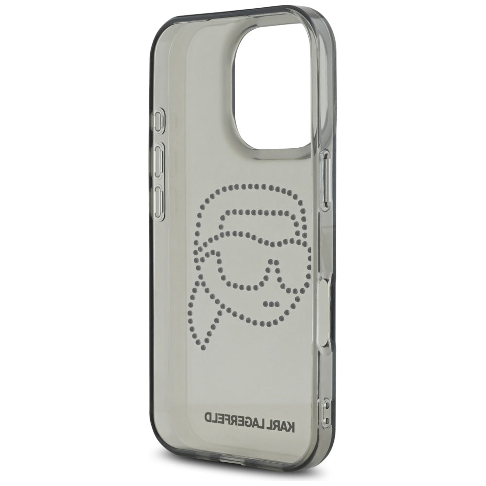 Kotelo Apple iPhone 16 Prolle, Karl Lagerfeld, IML Rhinestones Karl's Head, Musta