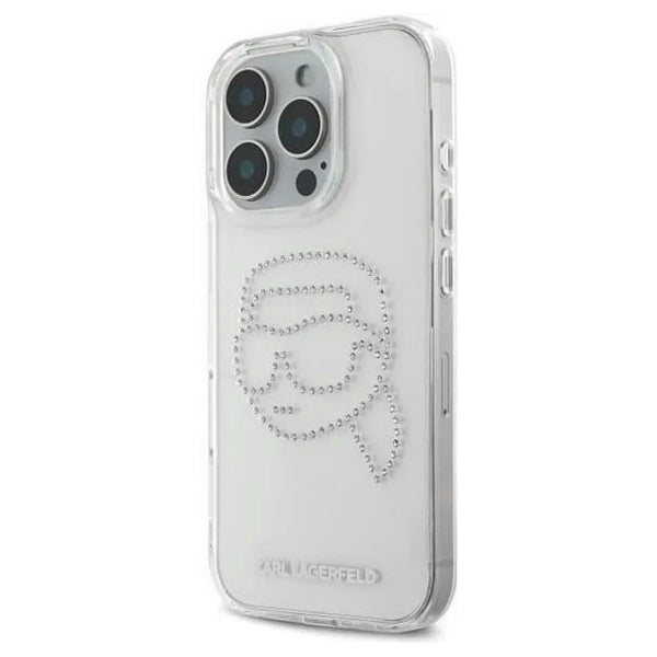 Kotelo Apple iPhone 16 Prolle, Karl Lagerfeld, IML Rhinestones Karl's Head, Läpinäkyvä