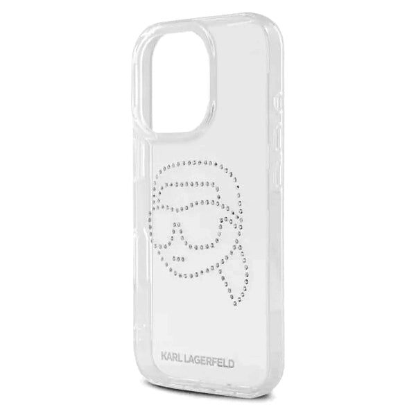 Kotelo Apple iPhone 16 Prolle, Karl Lagerfeld, IML Rhinestones Karl's Head, Läpinäkyvä