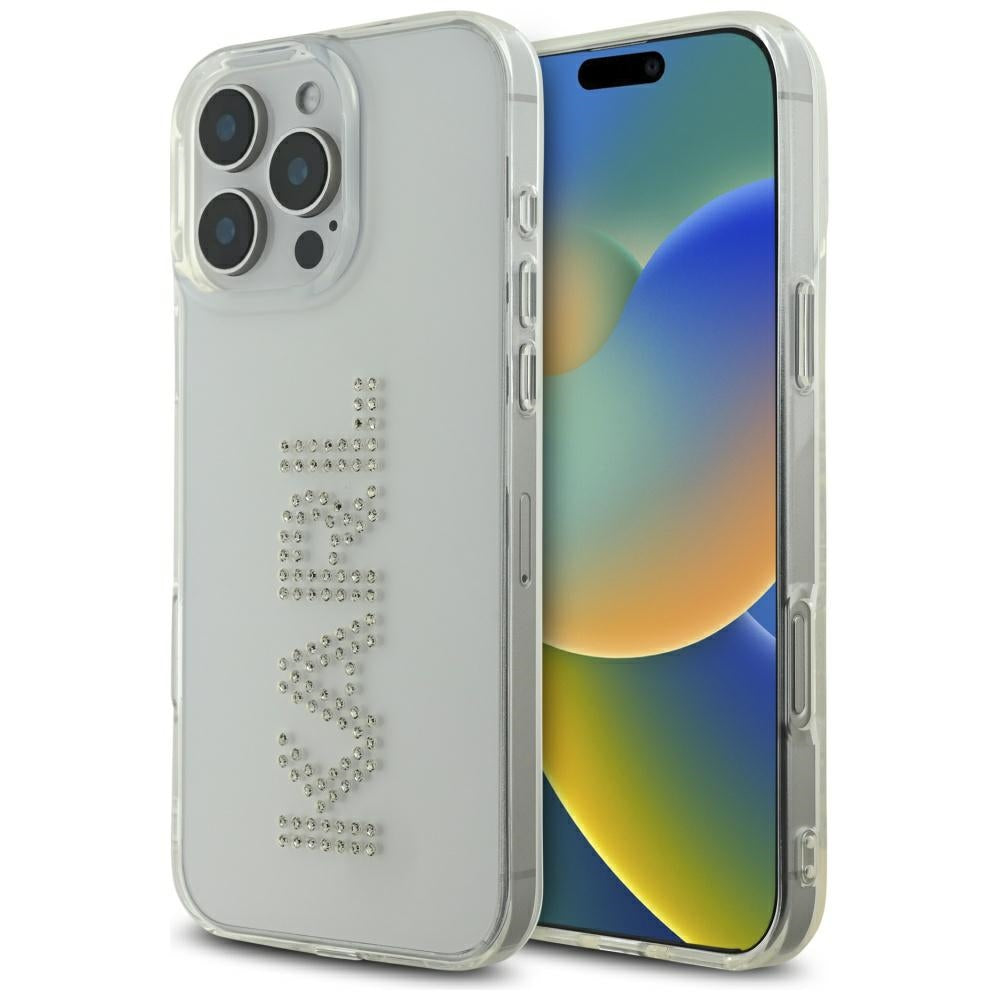 Kotelo Apple iPhone 16 Prolle, Karl Lagerfeld, IML Rhinestones Transparent Logo, Läpinäkyvä