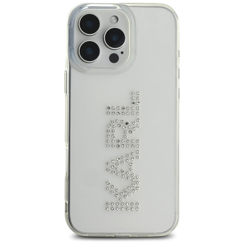 Kotelo Apple iPhone 16 Prolle, Karl Lagerfeld, IML Rhinestones Transparent Logo, Läpinäkyvä
