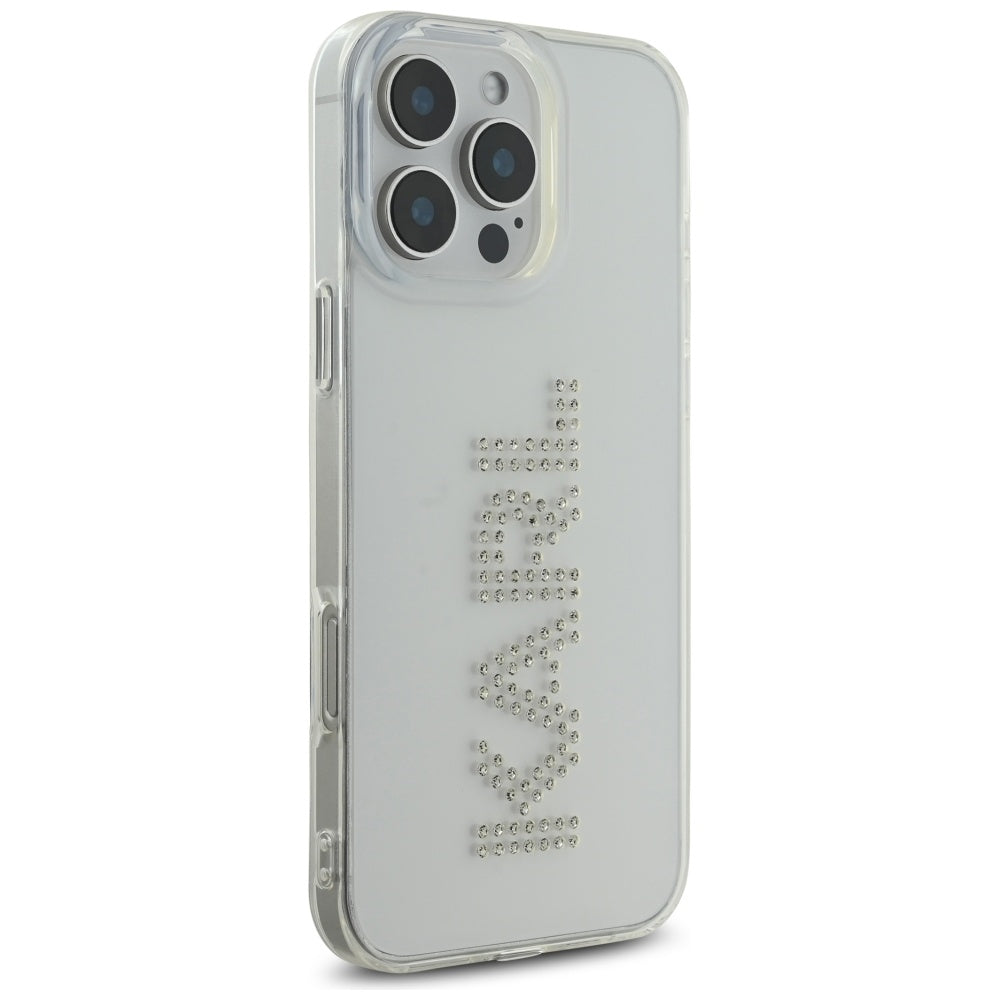 Kotelo Apple iPhone 16 Prolle, Karl Lagerfeld, IML Rhinestones Transparent Logo, Läpinäkyvä