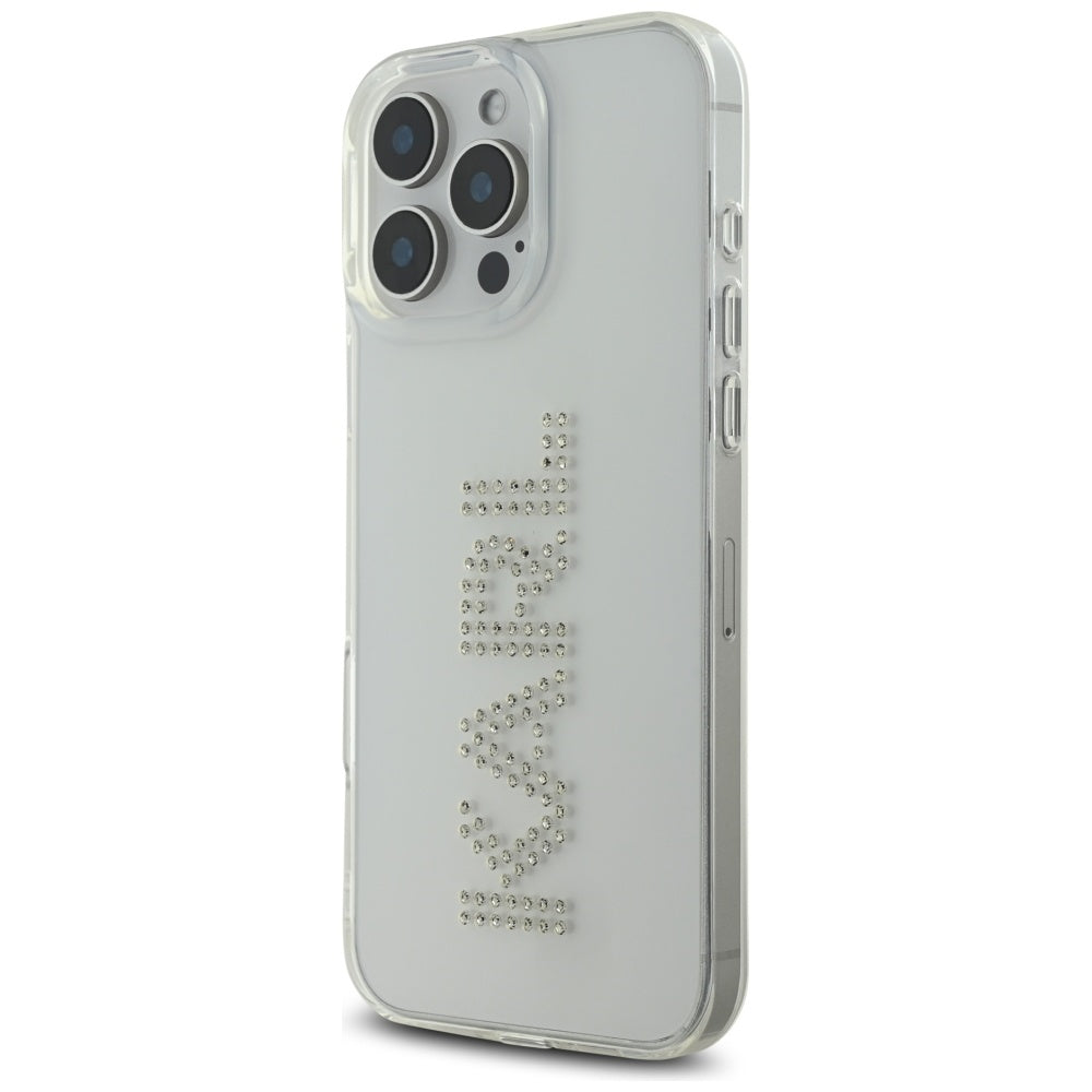 Kotelo Apple iPhone 16 Prolle, Karl Lagerfeld, IML Rhinestones Transparent Logo, Läpinäkyvä