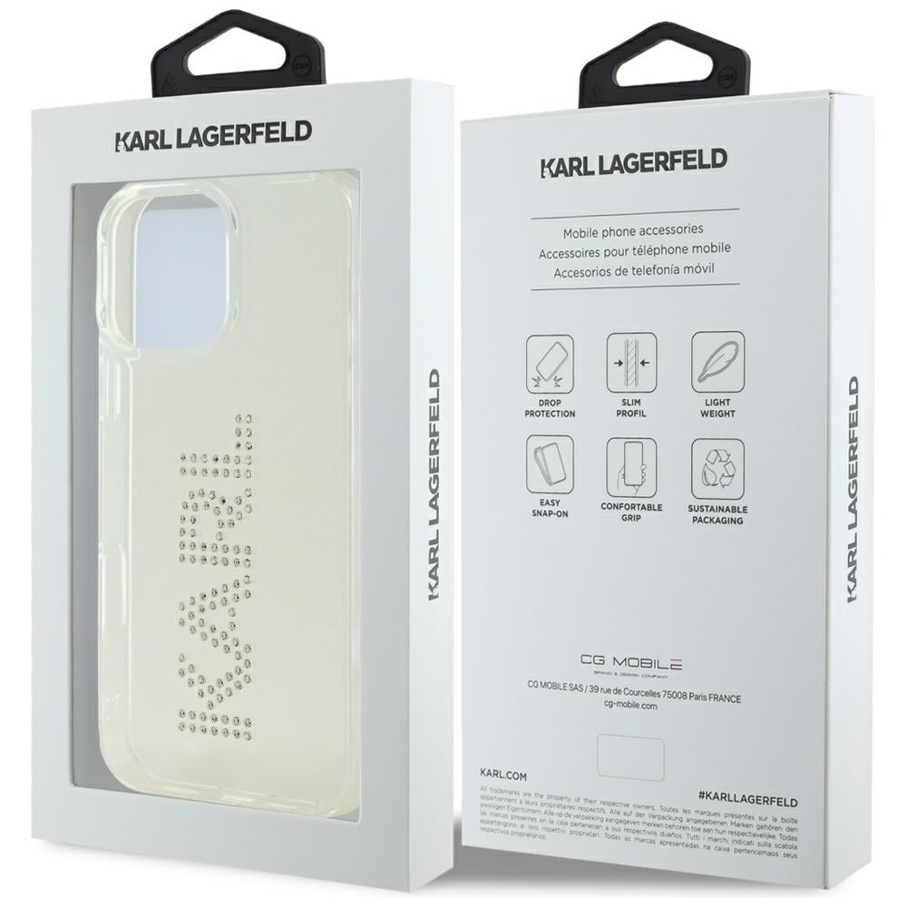 Kotelo Apple iPhone 16 Prolle, Karl Lagerfeld, IML Rhinestones Transparent Logo, Läpinäkyvä