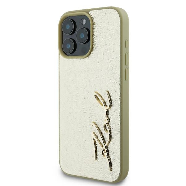 Kotelo Apple iPhone 16 Prolle, Karl Lagerfeld, Metal Signature, Kultainen