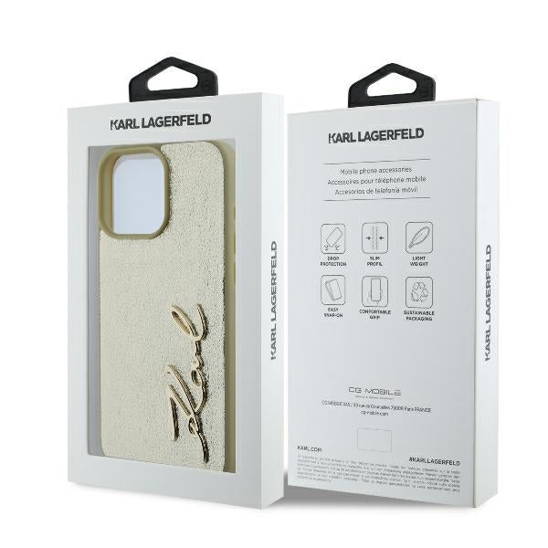 Kotelo Apple iPhone 16 Prolle, Karl Lagerfeld, Metal Signature, Kultainen