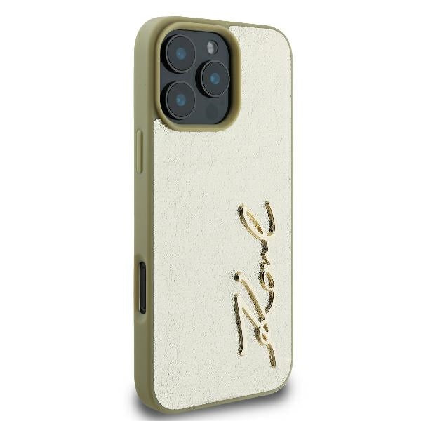 Kotelo Apple iPhone 16 Prolle, Karl Lagerfeld, Metal Signature, Kultainen