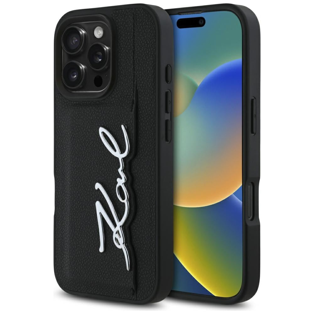 Kotelo Apple iPhone 16 Prolle, Karl Lagerfeld, Metal Signature, Musta