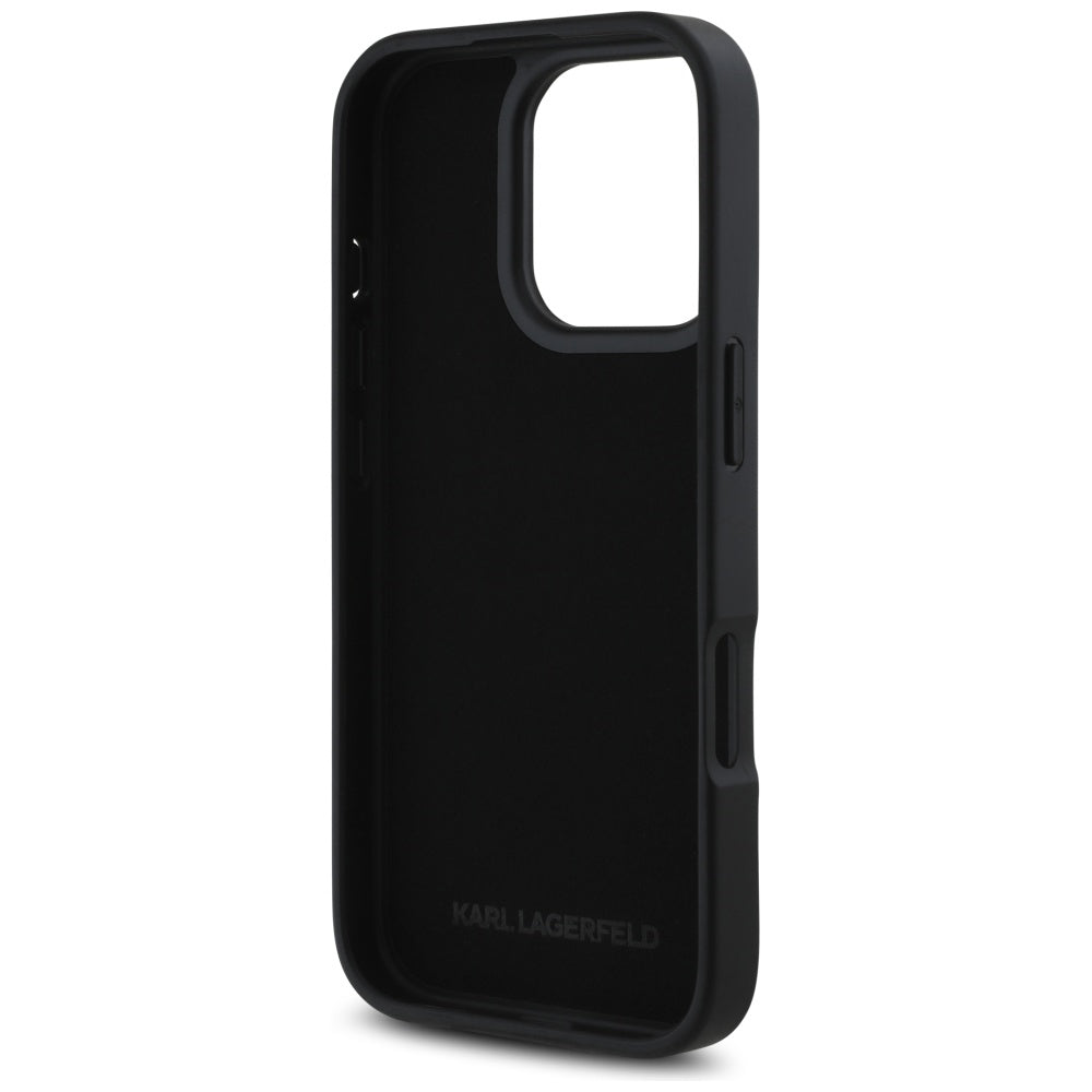 Kotelo Apple iPhone 16 Prolle, Karl Lagerfeld, Metal Signature, Musta