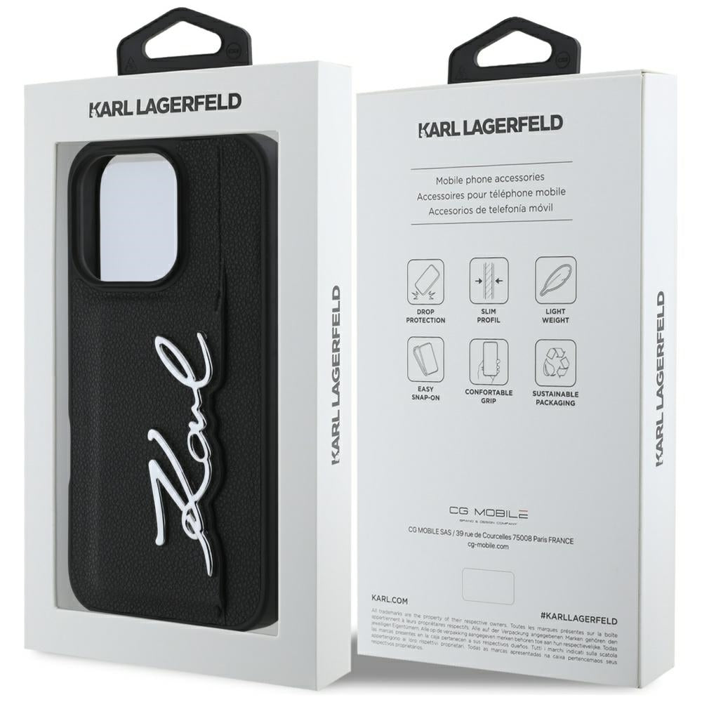 Kotelo Apple iPhone 16 Prolle, Karl Lagerfeld, Metal Signature, Musta