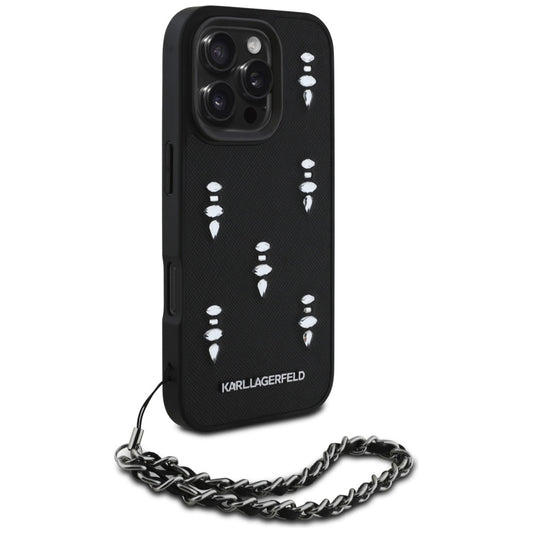 Kotelo Apple iPhone 16 Prolle, Karl Lagerfeld, Saffiano Crystals & Charm, Musta