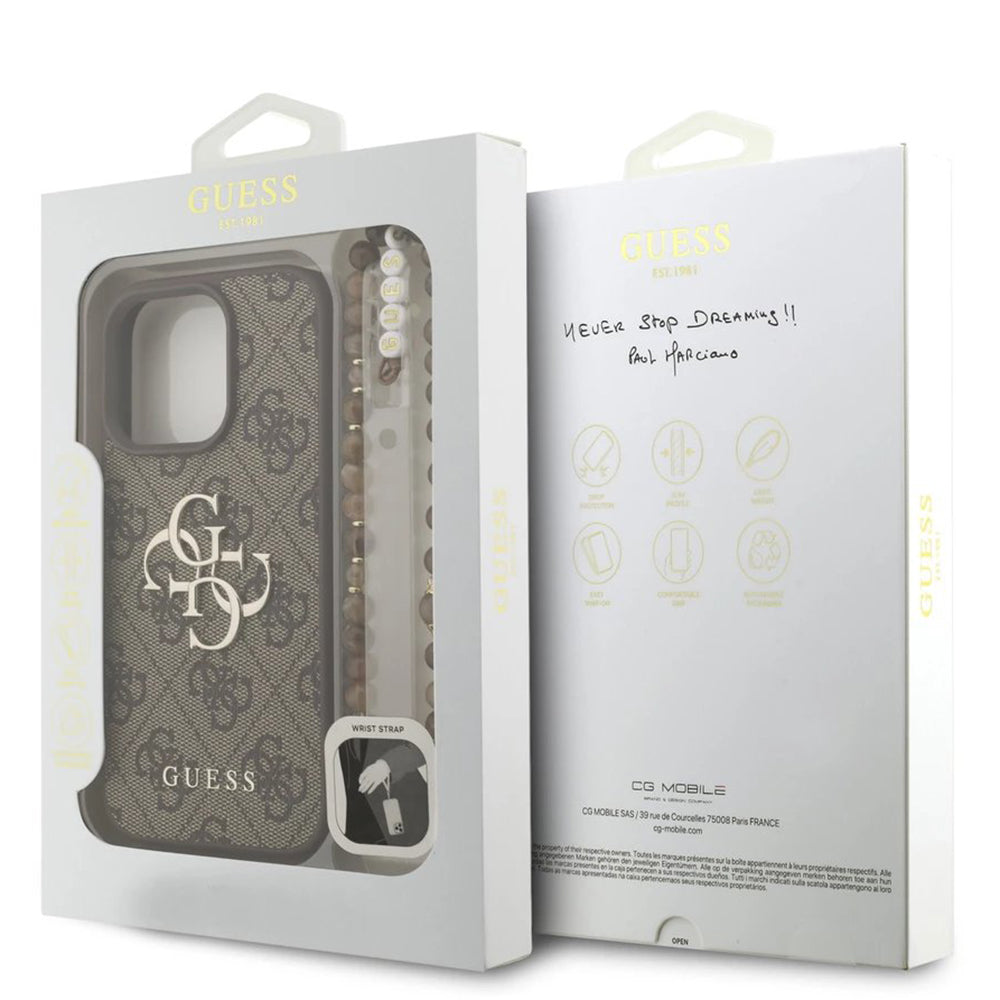 Suojakotelo Apple iPhone 16 Pro Max, Guess, 4G Classic Logo with Strap, Ruskea