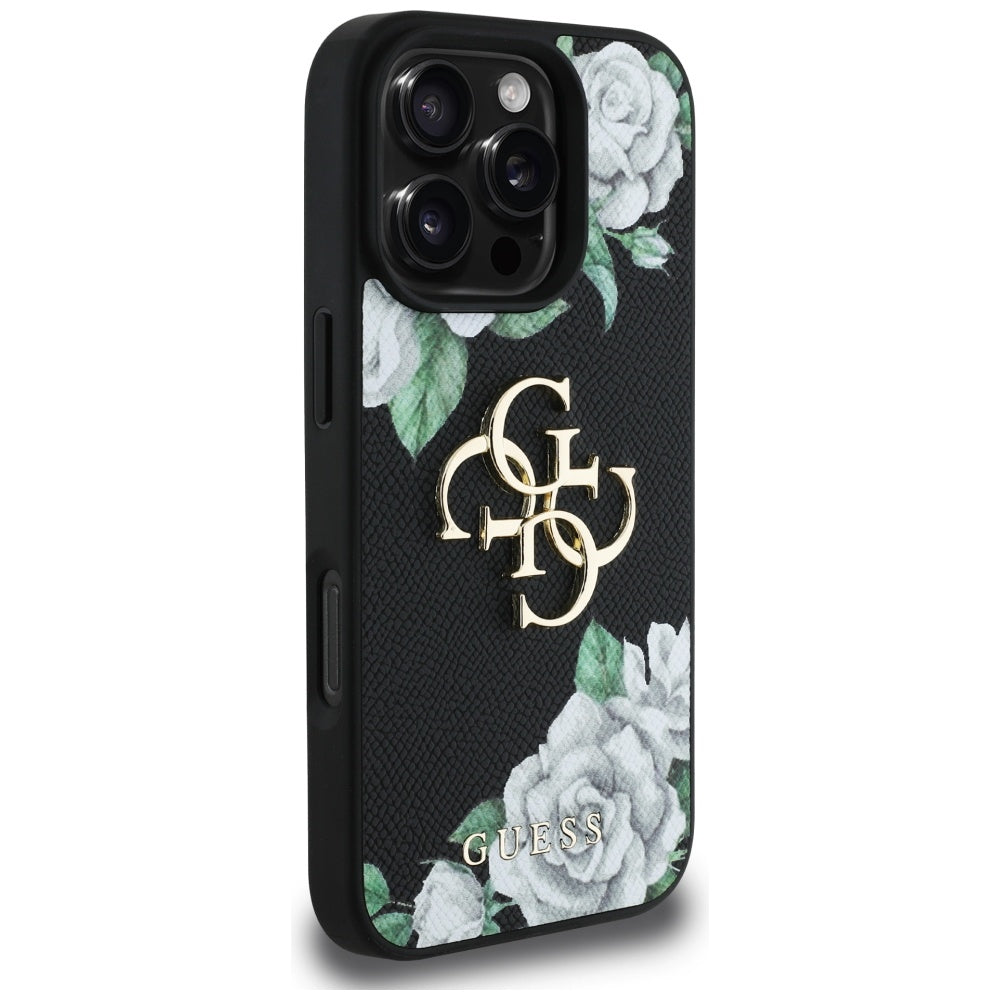 Suojakotelo Apple iPhone 16 Pro Max, Guess, 4G Grained Roses Big Logo, Musta