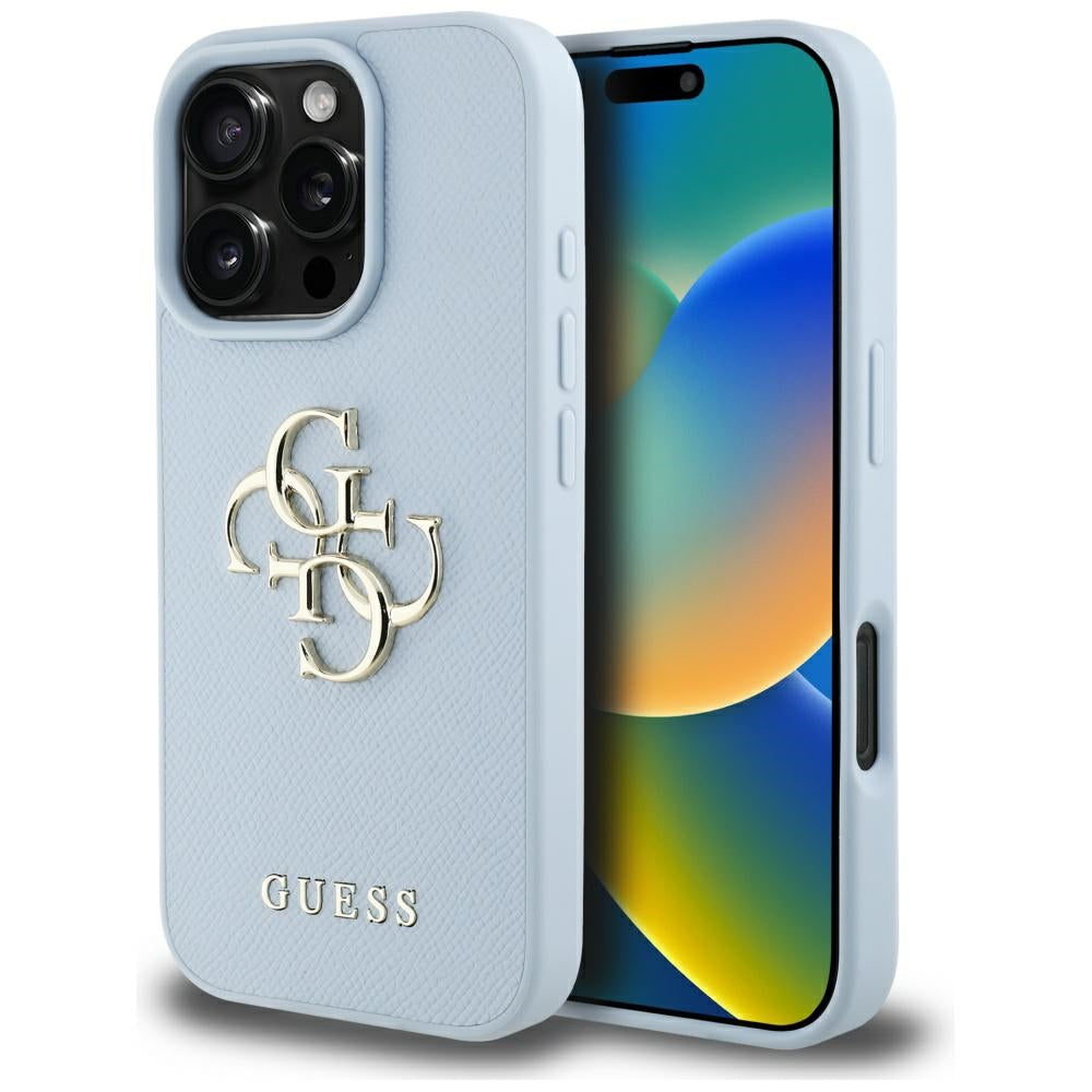 Kotelo Apple iPhone 16 Pro Max:lle, Guess, Grained Big 4G Logo Small Classic Logo, Sininen
