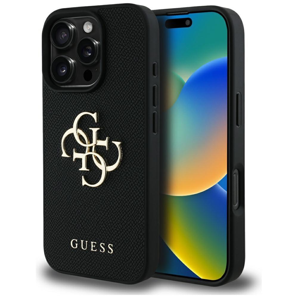 Kotelo Apple iPhone 16 Pro Max:lle, Guess, Grained Big 4G Logo Small Classic Logo, Musta
