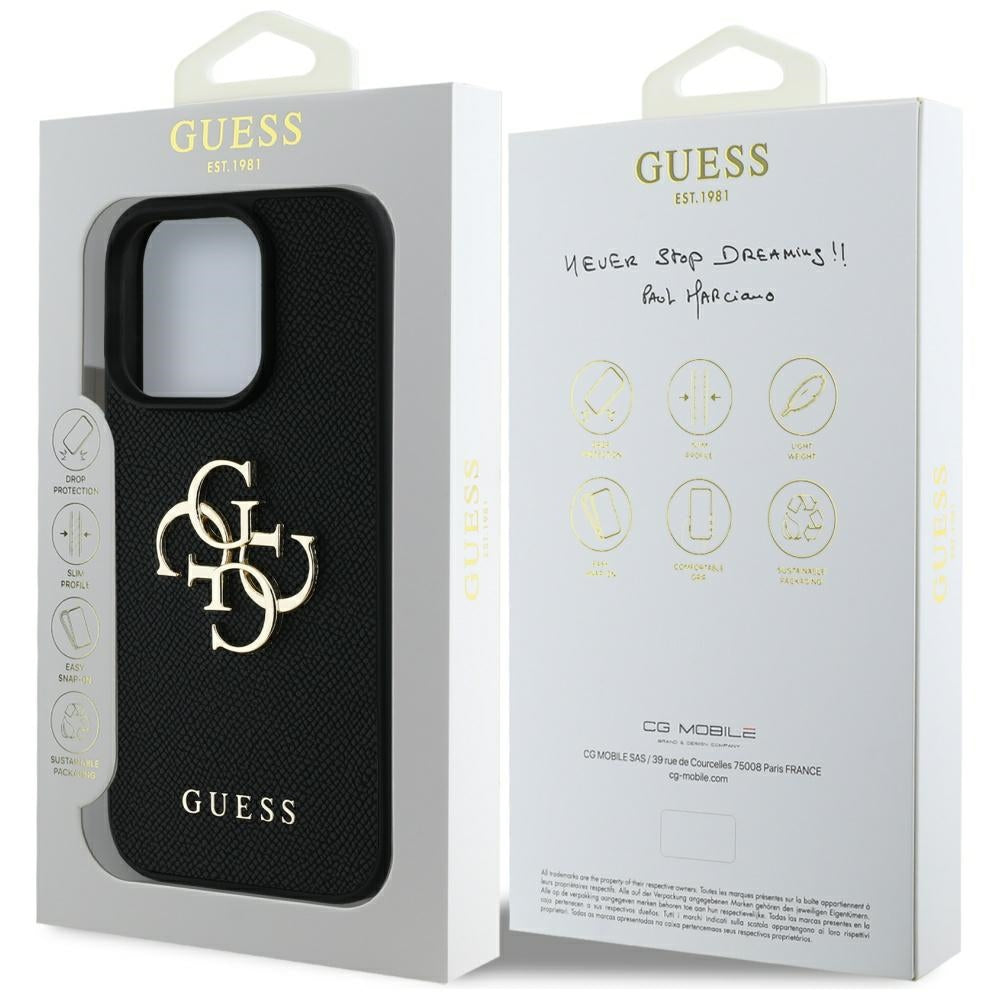 Kotelo Apple iPhone 16 Pro Max:lle, Guess, Grained Big 4G Logo Small Classic Logo, Musta