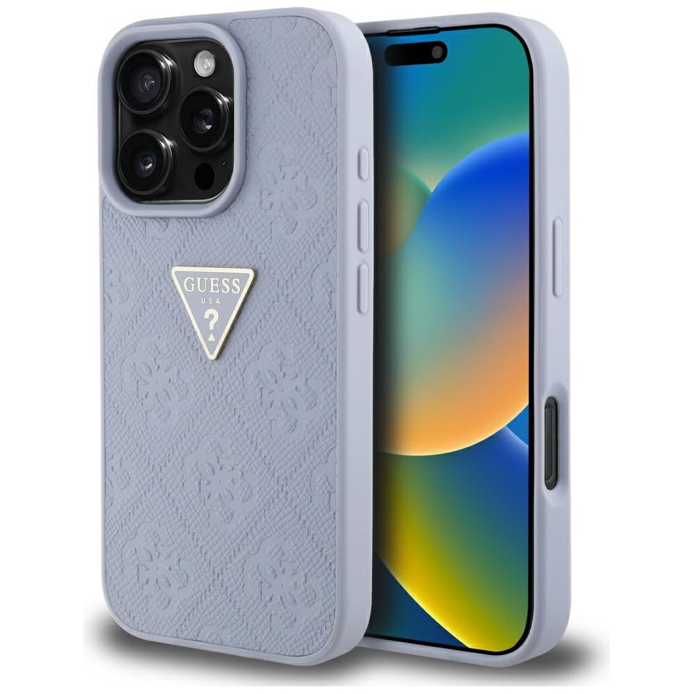 Suojakotelo Apple iPhone 16 Pro Maxille, Guess, Hot Stamp 4G Pattern Triangle Logo, Vaaleanvioletti.