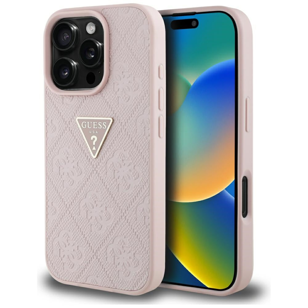 Suojakotelo Apple iPhone 16 Pro Maxille, Guess, Hot Stamp 4G Pattern Triangle Logo, Pinkki